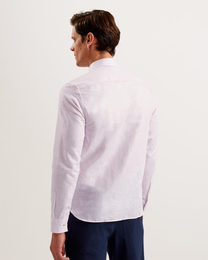 Chemises Ted Baker Long Sleeve Linen Cotton Rose Homme | ZGB-75248135